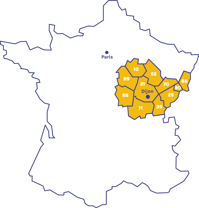 Zone d'intervention AJ3M Cote d'Or Saone et Loire Jura Doubs Yonne Nievre Aube Haute Marnes Haute Saone