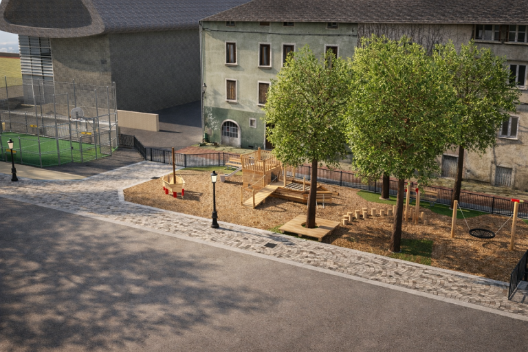 Bureau étude aire de jeux implantation 3d